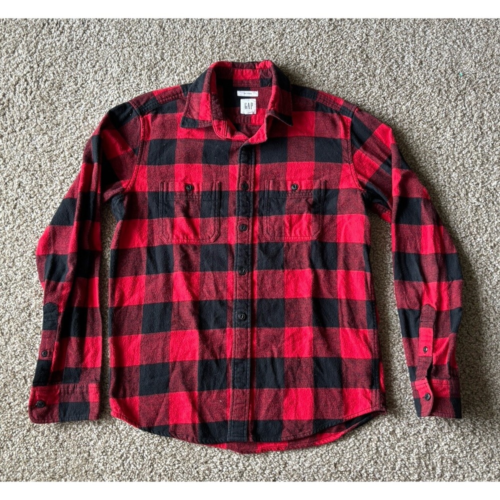 GAP Untucked Mens XS Cotton Flannel Button Down Lumberjack Red Black‎ Casual